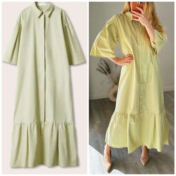 Mango Ramadan Collection Exclusive Dress Poplin Cotton Pistachio Green New - Picture 1 of 7